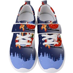 Deer Santa Claus Flying Trees Moon Night Merry Christmas Men s Velcro Strap Shoes by anzea