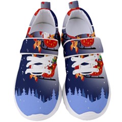 Deer Santa Claus Flying Trees Moon Night Merry Christmas Women s Velcro Strap Shoes by anzea