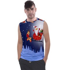 Deer Santa Claus Flying Trees Moon Night Merry Christmas Men s Regular Tank Top by anzea