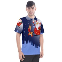 Deer Santa Claus Flying Trees Moon Night Merry Christmas Men s Polo T-shirt by anzea