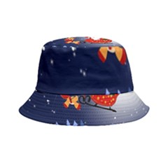 Deer Santa Claus Flying Trees Moon Night Merry Christmas Inside Out Bucket Hat by anzea