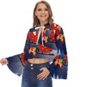 Deer Santa Claus Flying Trees Moon Night Merry Christmas Boho Long Bell Sleeve Top View2