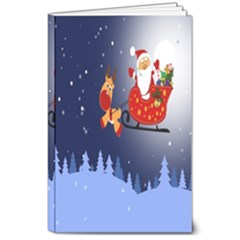 Deer Santa Claus Flying Trees Moon Night Merry Christmas 8  X 10  Softcover Notebook