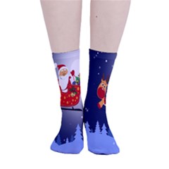 Deer Santa Claus Flying Trees Moon Night Merry Christmas Smooth Crew Length Tube Socks by anzea