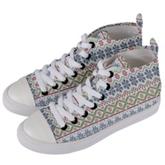 Christmas Star Flower Red Blue Women s Mid-top Canvas Sneakers by anzea