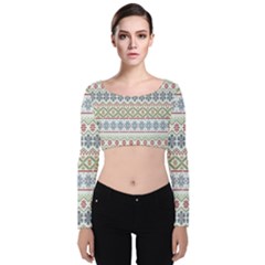 Christmas Star Flower Red Blue Velvet Long Sleeve Crop Top by anzea