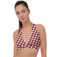 Christmas Star Red Green Halter Plunge Bikini Top by anzea