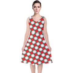 Christmas Star Red Green V-neck Midi Sleeveless Dress  by anzea