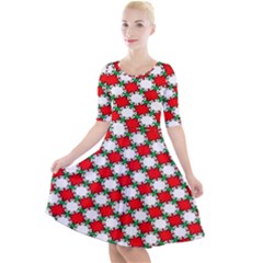 Christmas Star Red Green Quarter Sleeve A-line Dress