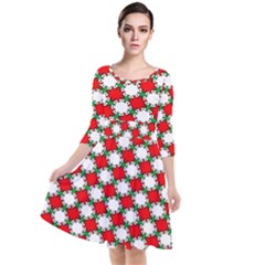 Christmas Star Red Green Quarter Sleeve Waist Band Dress