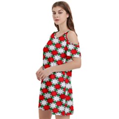 Christmas Star Red Green Women s Cold Shoulder Round Neck Mini Dress by anzea