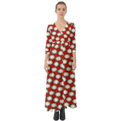 Christmas Star Red Green Button Up Boho Maxi Dress