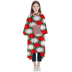 Christmas Star Red Green Kids  Hooded Rain Ponchos