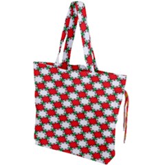 Christmas Star Red Green Drawstring Tote Bag