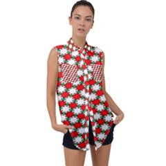 Christmas Star Red Green Sleeveless Chiffon Button Shirt