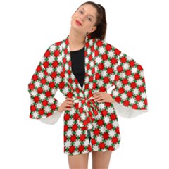 Christmas Star Red Green Long Sleeve Kimono