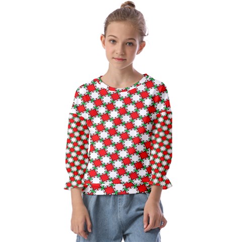 Christmas Star Red Green Kids  Cuff Sleeve Top by anzea