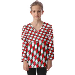 Christmas Star Red Green Kids  V Neck Casual Top