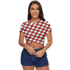 Christmas Star Red Green Side Button Cropped T-shirt