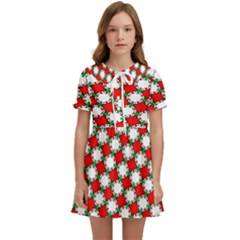 Christmas Star Red Green Kids  Sweet Collar Dress