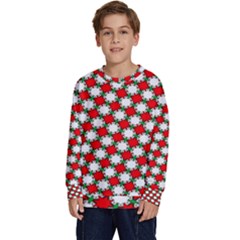 Christmas Star Red Green Kids  Crewneck Sweatshirt by anzea