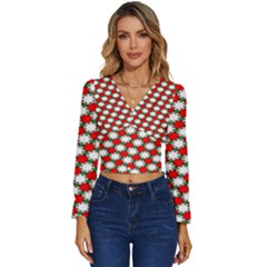 Christmas Star Red Green Long Sleeve V-neck Top