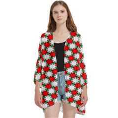 Christmas Star Red Green Open Front 3/4 Sleeve Batwing Chiffon Cardigan Kimono by anzea