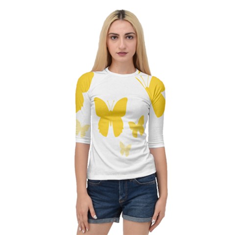 Yellow Butterfly Animals Fly Quarter Sleeve Raglan T-shirt by anzea