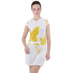 Yellow Butterfly Animals Fly Drawstring Hooded Dress