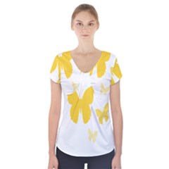 Yellow Butterfly Animals Fly Short Sleeve Front Detail Top by anzea