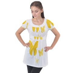 Yellow Butterfly Animals Fly Puff Sleeve Tunic Top