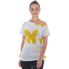 Yellow Butterfly Animals Fly Off Shoulder Tie-up T-shirt