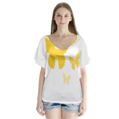 Yellow Butterfly Animals Fly V-neck Flutter Sleeve Top by anzea