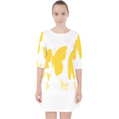 Yellow Butterfly Animals Fly Quarter Sleeve Pocket Dress