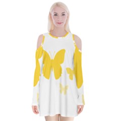 Yellow Butterfly Animals Fly Velvet Long Sleeve Shoulder Cutout Dress