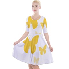 Yellow Butterfly Animals Fly Quarter Sleeve A-line Dress by anzea