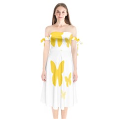 Yellow Butterfly Animals Fly Shoulder Tie Bardot Midi Dress