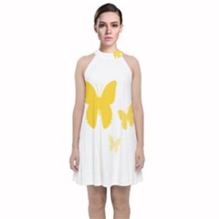 Yellow Butterfly Animals Fly Velvet Halter Neckline Dress 