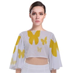 Yellow Butterfly Animals Fly Tie Back Butterfly Sleeve Chiffon Top by anzea