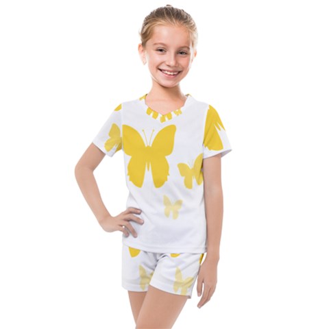 Yellow Butterfly Animals Fly Kids  Mesh T-shirt And Shorts Set by anzea