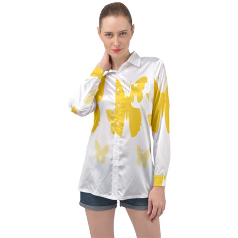 Yellow Butterfly Animals Fly Long Sleeve Satin Shirt by anzea