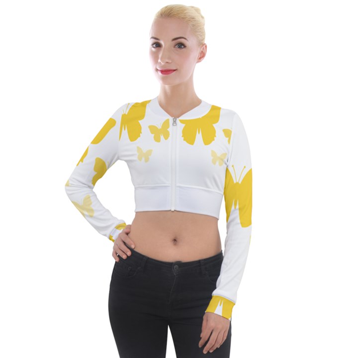 Yellow Butterfly Animals Fly Long Sleeve Cropped Velvet Jacket