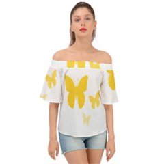 Yellow Butterfly Animals Fly Off Shoulder Short Sleeve Top