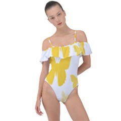 Yellow Butterfly Animals Fly Frill Detail One Piece Swimsuit