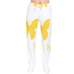 Yellow Butterfly Animals Fly Women Velvet Drawstring Pants