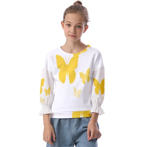 Yellow Butterfly Animals Fly Kids  Cuff Sleeve Top by anzea