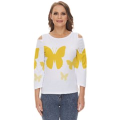 Yellow Butterfly Animals Fly Cut Out Wide Sleeve Top