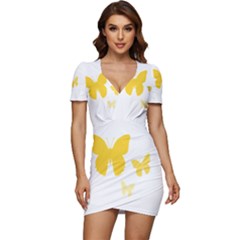 Yellow Butterfly Animals Fly Low Cut Cap Sleeve Mini Dress