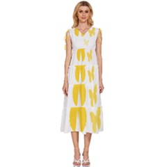 Yellow Butterfly Animals Fly V-neck Drawstring Shoulder Sleeveless Maxi Dress by anzea