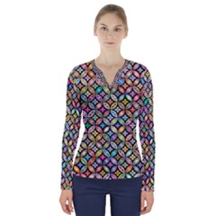 Floral Flowers Decorative V-neck Long Sleeve Top